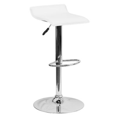 Emma + Oliver White Vinyl Adjustable Height Barstool with Solid Wave Seat Image 1