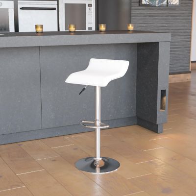 Emma + Oliver White Vinyl Adjustable Height Barstool with Solid Wave Seat Image 1