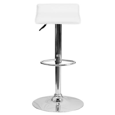 Emma + Oliver White Vinyl Adjustable Height Barstool with Solid Wave Seat Image 3