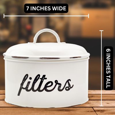 Enamel Basket Coffee Filter Holder, White; Rustic Farmhouse Storage Container Image 3