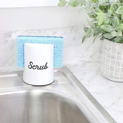 Enamel Sponge Holder, White Rustic Farmhouse Enamelware Kitchen Sink Accessory Image 1