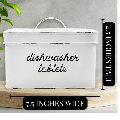 Enamelware Dishwasher Pod Holder, White Tablet Container; Kitchen Storage Tin w/ Lid Image 3