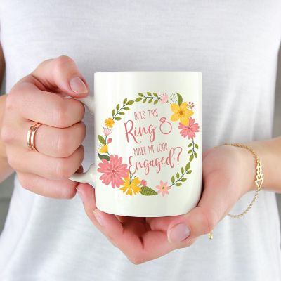 Engaged Ring Floral Wreath Ceramic Mug Image 1