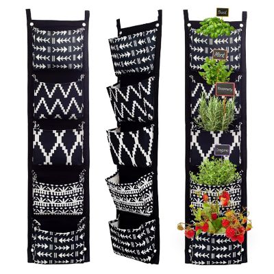 Esterno Boho Fabric Hanging Planter, 3 x 5 Pocket; Vertical Herb / Flower Hanger Image 1