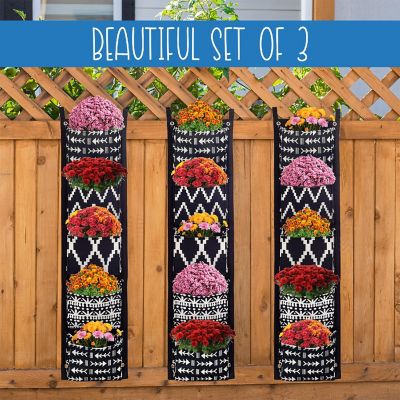 Esterno Boho Fabric Hanging Planter, 3 x 5 Pocket; Vertical Herb / Flower Hanger Image 1