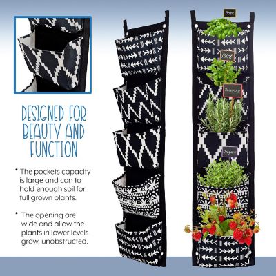Esterno Boho Fabric Hanging Planter, 3 x 5 Pocket; Vertical Herb / Flower Hanger Image 2