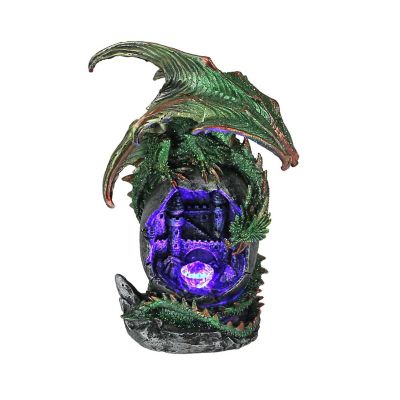 Everspring Green Dragon On Castle with Color Changing LED Crystal Gem Statue Image 1