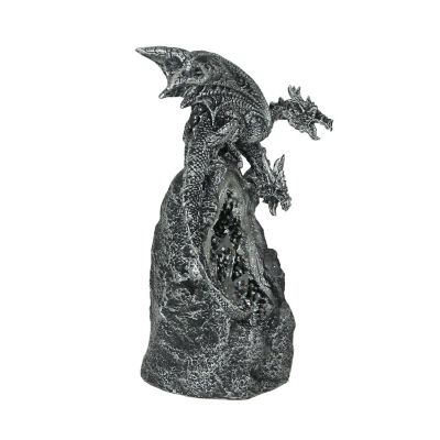 Everspring Silver / Black Two Headed Dragon On LED Geode Crystal Stone Statue Image 1