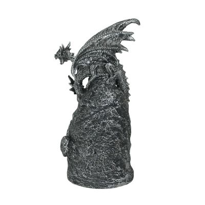 Everspring Silver / Black Two Headed Dragon On LED Geode Crystal Stone Statue Image 2