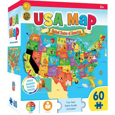 Explorers - USA Map with State Shaped pieces 60 Piece Kids Puzzle Image 1