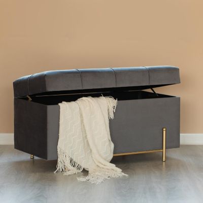 Fabulaxe Large Velvet Storage Ottoman with Gold Legs, Gray Image 1