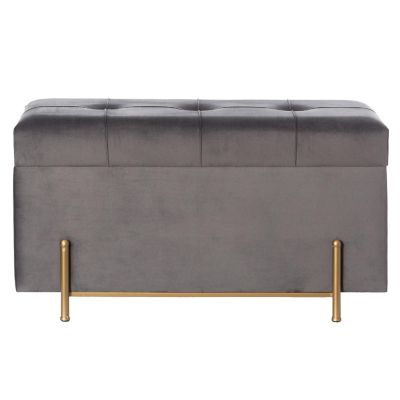 Fabulaxe Large Velvet Storage Ottoman with Gold Legs, Gray Image 3