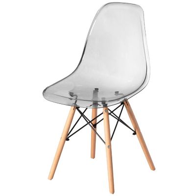 Fabulaxe Mid-Century Modern Style Dining Chair with Wooden Dowel Eiffel Legs, DSW Transparent Plastic Shell Accent Chair, Gray Image 1