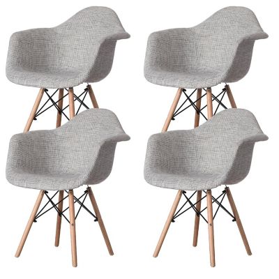 Fabulaxe Mid-Century Modern Style Fabric Lined Armchair with Beech Wooden Legs, Grey Set 4 Image 1