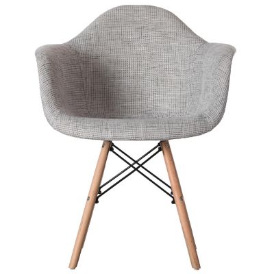 Fabulaxe Mid-Century Modern Style Fabric Lined Armchair with Beech Wooden Legs, Grey Set 4 Image 1