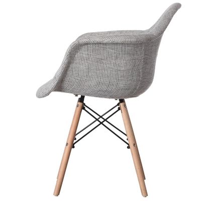 Fabulaxe Mid-Century Modern Style Fabric Lined Armchair with Beech Wooden Legs, Grey Set 4 Image 2