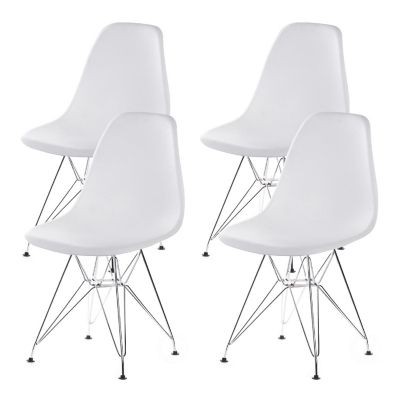 Fabulaxe Mid-Century Modern Style Plastic DSW Shell Dining Chair with Metal Legs, White Image 1