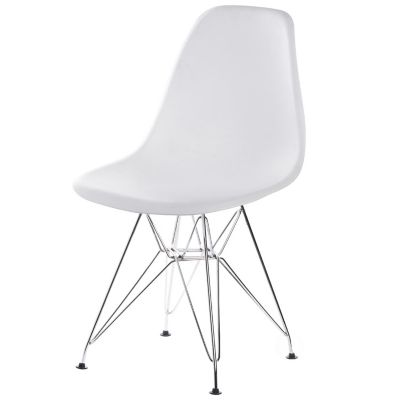 Fabulaxe Mid-Century Modern Style Plastic DSW Shell Dining Chair with Metal Legs, White Image 3