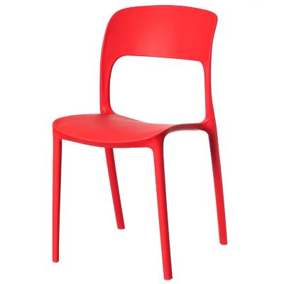 Fabulaxe Modern Plastic Outdoor Dining Chair with Open Curved Back, Red Image 1