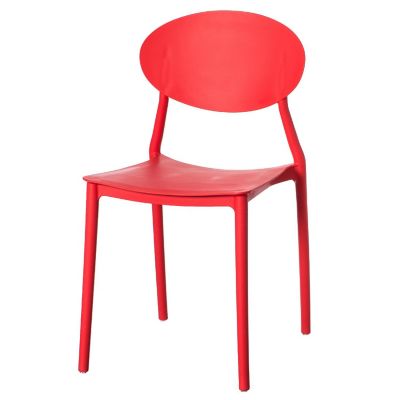 Fabulaxe Modern Plastic Outdoor Dining Chair with Open Oval Back Design, Red Image 1