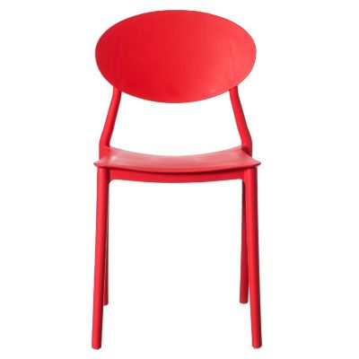 Fabulaxe Modern Plastic Outdoor Dining Chair with Open Oval Back Design, Red Image 1