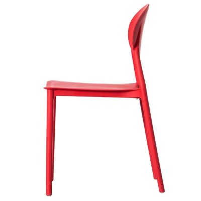 Fabulaxe Modern Plastic Outdoor Dining Chair with Open Oval Back Design, Red Image 2
