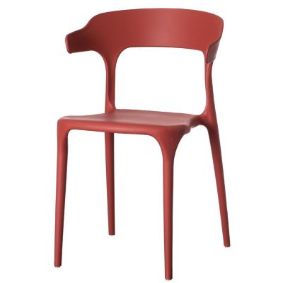 Fabulaxe Modern Plastic Outdoor Dining Chair with Open U Shaped Back, Red Image 1