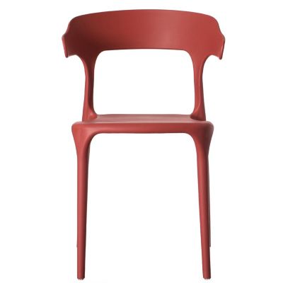 Fabulaxe Modern Plastic Outdoor Dining Chair with Open U Shaped Back, Red Image 1