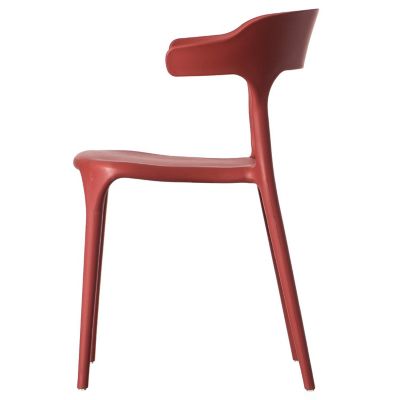 Fabulaxe Modern Plastic Outdoor Dining Chair with Open U Shaped Back, Red Image 2