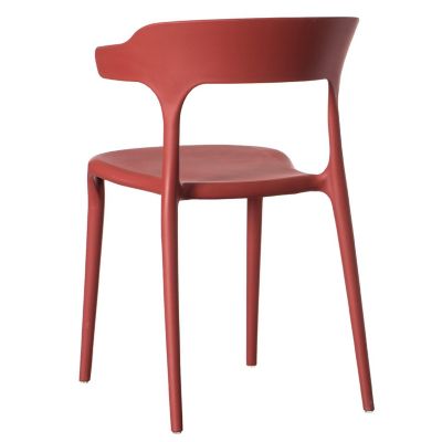 Fabulaxe Modern Plastic Outdoor Dining Chair with Open U Shaped Back, Red Image 3