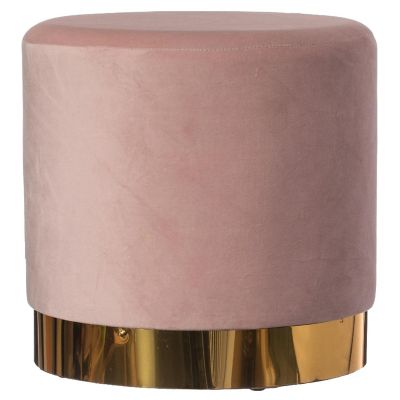 Fabulaxe Modern Round Velvet Fabric Standard Ottoman Stool with Gold Base, Pink Image 1