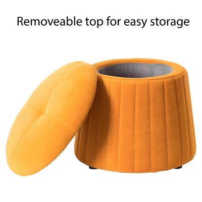 Fabulaxe Modern Tufted Velvet Mushroom Shape Storage Ottoman Storage Stool Trunk, Mustard Yellow Image 2