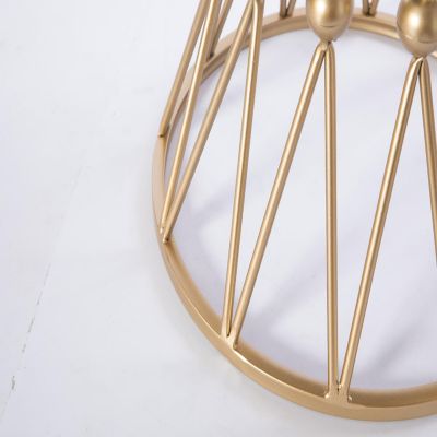 Fabulaxe Round Gold Metal Stool with White Fur Top Image 3