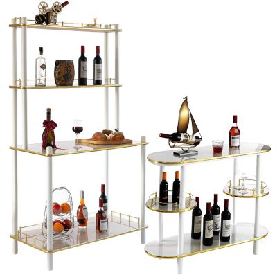 Fabulaxe Set of 2 Pieces, Bartender Serving Display Station, Bar Console Working Counter with Open Shelves, Bar Console Island with Tier Shelves Wood, White Image 1