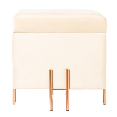 Fabulaxe Square Velvet Storage Ottoman with Rose Gold Legs, Ivory Image 3