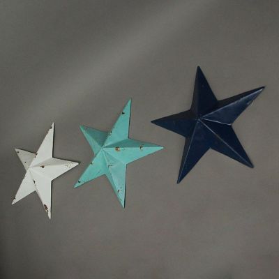 Fancy That Set of 3 Distressed Finish Coastal Color Western Star Wall Hangings 11.5 Inches Image 1