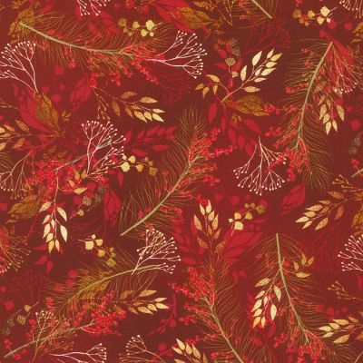 Festive Beauty Foliage Crimson Cotton Fabric by Robert Kaufman by the yard Image 1