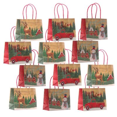 Fifth Ave Kraft Christmas Kraft Gift Bags with Foil Hotstamp, Small Vogue, 12 Pack Image 1