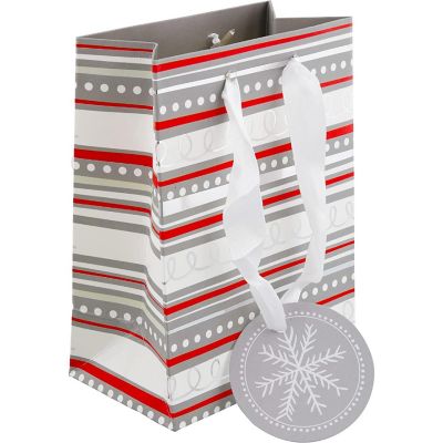 Fifth Ave Kraft Christmas Small Gift Bags with Foil Hot Stamp and Ribbon Handles, 12 Pack Image 1