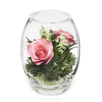 Fiora Flower Long Lasting Natural Preserved Pink Roses in a Glass Vase Image 1