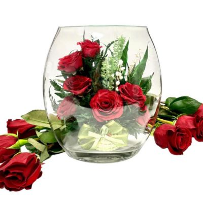 Fiora Flower Long-Lasting Red Roses in a Sealed Glass Vase Image 1