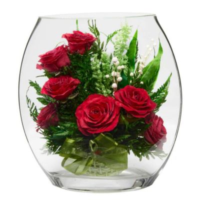 Fiora Flower Long-Lasting Red Roses in a Sealed Glass Vase Image 1