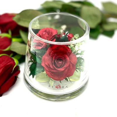 Fiora Flower Long Lasting Red Roses in a Small Taper Up Cylinder Glass Vase Image 2