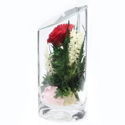 Fiora Flower Red Rose with White Limoniums and Greenery in a Heart Shaped Vase Image 1