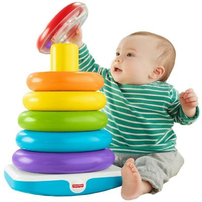Fisher-Price Giant Rock-a-Stack, 14-inch Tall Stacking Toy with 6 Colorful Rings for Baby Image 1