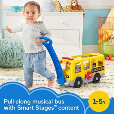 Fisher-Price Little People Big Yellow Bus, musical push and pull toy with Smart Stages for toddlers and preschool kids Image 1