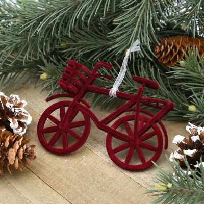 Flocked Red Bicycle Ornament Image 1
