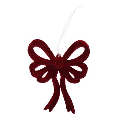 Flocked Red Bow Ornament Image 1