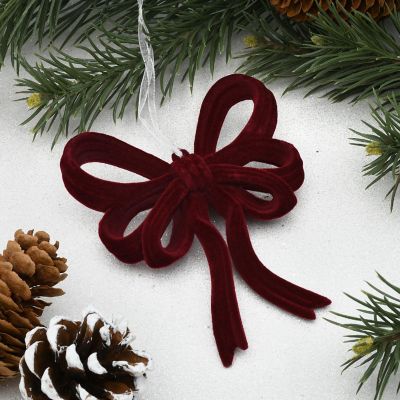 Flocked Red Bow Ornament Image 1