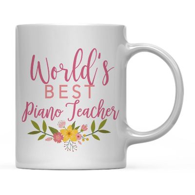 Floral Best Piano Teacher Ceramic Mug Image 2